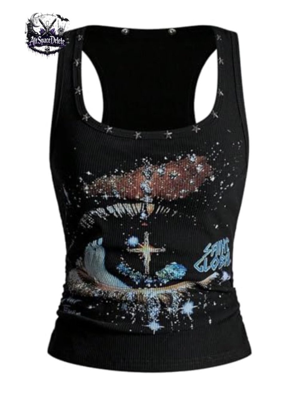Graphic Studded Tank Top Gothic Rave Y2K Grunge Punk Rock Shirt